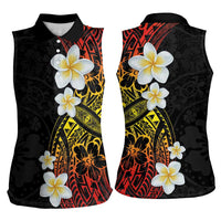 Plumeria Women Sleeveless Polo Shirt Polynesian Tribal Frangipani Sunset