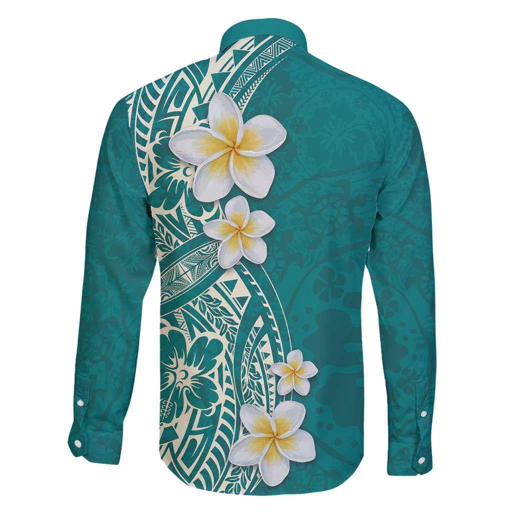 Plumeria Family Matching Long Sleeve Bodycon Dress and Hawaiian Shirt Polynesian Tribal Frangipani Teal LT03 - Polynesian Pride