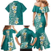 Plumeria Family Matching Mermaid Dress and Hawaiian Shirt Polynesian Tribal Frangipani Teal LT03 - Polynesian Pride
