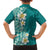 Plumeria Family Matching Off The Shoulder Long Sleeve Dress and Hawaiian Shirt Polynesian Tribal Frangipani Teal