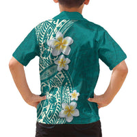 Plumeria Family Matching Off Shoulder Maxi Dress and Hawaiian Shirt Polynesian Tribal Frangipani Teal LT03 - Polynesian Pride
