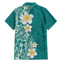 Plumeria Family Matching Off Shoulder Short Dress and Hawaiian Shirt Polynesian Tribal Frangipani Teal LT03 - Polynesian Pride