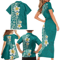 Plumeria Family Matching Short Sleeve Bodycon Dress and Hawaiian Shirt Polynesian Tribal Frangipani Teal LT03 - Polynesian Pride