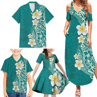 Plumeria Family Matching Summer Maxi Dress and Hawaiian Shirt Polynesian Tribal Frangipani Teal LT03 - Polynesian Pride