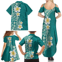 Plumeria Family Matching Summer Maxi Dress and Hawaiian Shirt Polynesian Tribal Frangipani Teal LT03 - Polynesian Pride