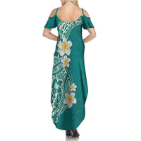 Plumeria Family Matching Summer Maxi Dress and Hawaiian Shirt Polynesian Tribal Frangipani Teal LT03 - Polynesian Pride
