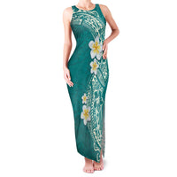 Plumeria Family Matching Tank Maxi Dress and Hawaiian Shirt Polynesian Tribal Frangipani Teal LT03 Mom's Dress Teal - Polynesian Pride