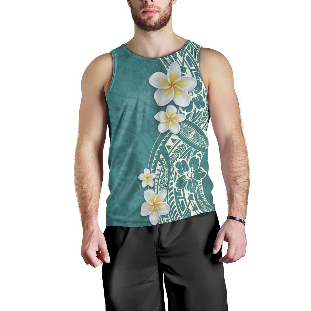 Plumeria Men Tank Top Polynesian Tribal Frangipani Teal