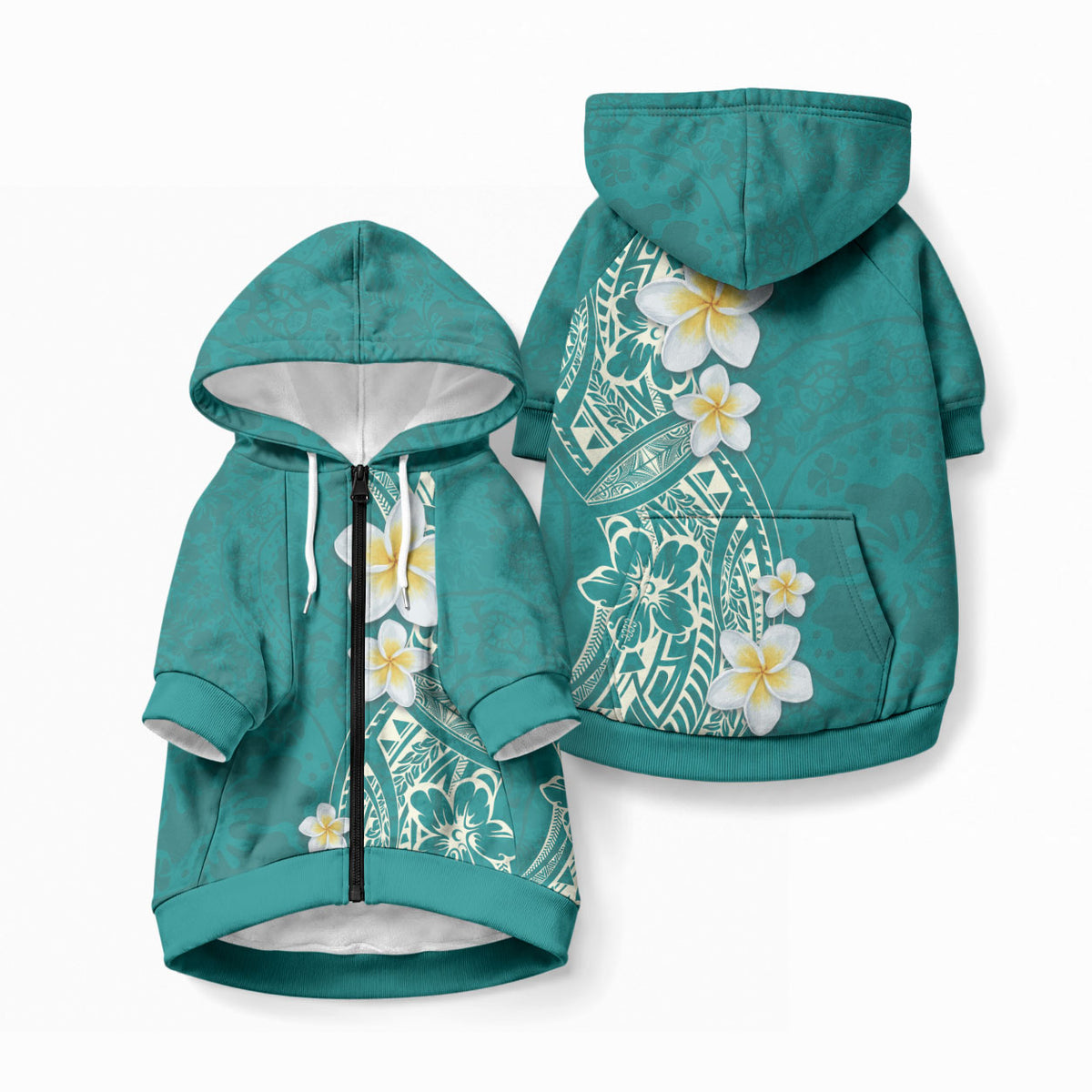 Plumeria Pet Hoodie LT03 Zip-up Teal - Polynesian Pride