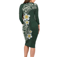 Plumeria Family Matching Long Sleeve Bodycon Dress and Hawaiian Shirt Polynesian Tribal Frangipani Green LT03 - Polynesian Pride