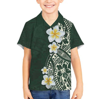 Plumeria Family Matching Long Sleeve Bodycon Dress and Hawaiian Shirt Polynesian Tribal Frangipani Green LT03 Son's Shirt Green - Polynesian Pride