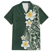 Plumeria Family Matching Off The Shoulder Long Sleeve Dress and Hawaiian Shirt Polynesian Tribal Frangipani Green LT03 Dad's Shirt - Short Sleeve Green - Polynesian Pride