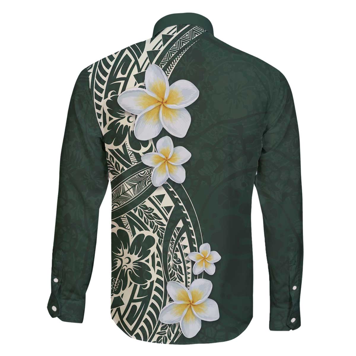 Plumeria Family Matching Off The Shoulder Long Sleeve Dress and Hawaiian Shirt Polynesian Tribal Frangipani Green LT03 - Polynesian Pride