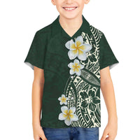Plumeria Family Matching Off The Shoulder Long Sleeve Dress and Hawaiian Shirt Polynesian Tribal Frangipani Green LT03 Son's Shirt Green - Polynesian Pride