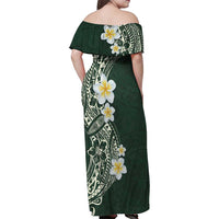 Plumeria Family Matching Off Shoulder Maxi Dress and Hawaiian Shirt Polynesian Tribal Frangipani Green LT03 - Polynesian Pride