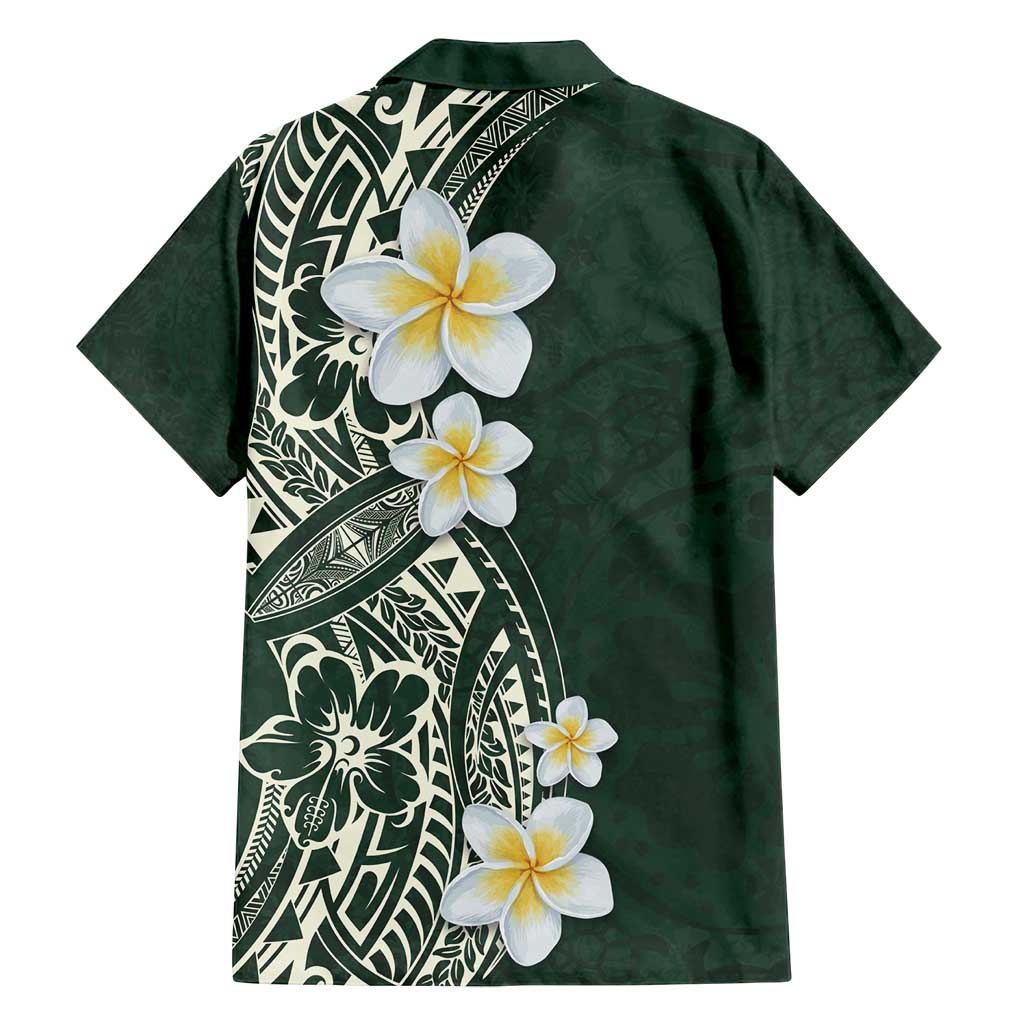 Plumeria Family Matching Off Shoulder Short Dress and Hawaiian Shirt Polynesian Tribal Frangipani Green LT03 - Polynesian Pride