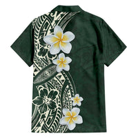 Plumeria Family Matching Off Shoulder Short Dress and Hawaiian Shirt Polynesian Tribal Frangipani Green LT03 - Polynesian Pride