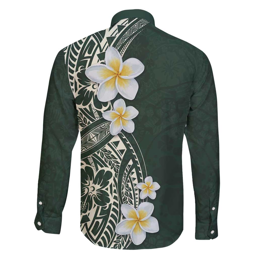 Plumeria Family Matching Off Shoulder Short Dress and Hawaiian Shirt Polynesian Tribal Frangipani Green LT03 - Polynesian Pride