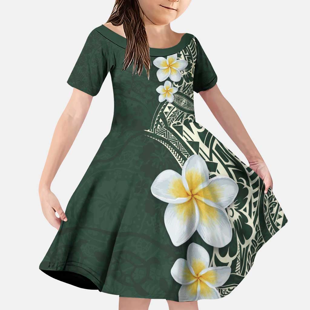 Plumeria Family Matching Puletasi and Hawaiian Shirt Polynesian Tribal Frangipani Green LT03 Daughter's Dress Green - Polynesian Pride
