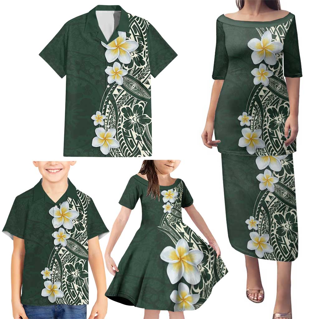 Plumeria Family Matching Puletasi and Hawaiian Shirt Polynesian Tribal Frangipani Green LT03 - Polynesian Pride