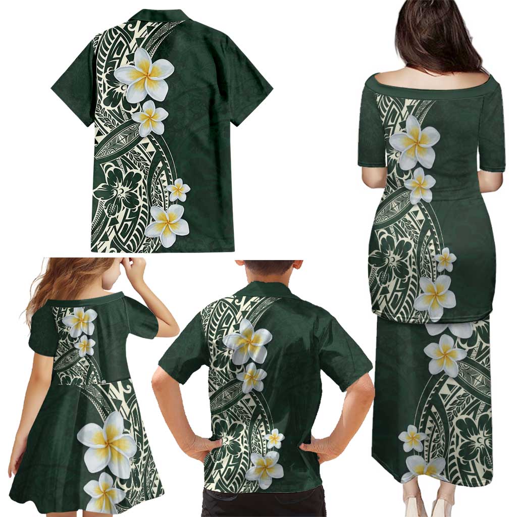 Plumeria Family Matching Puletasi and Hawaiian Shirt Polynesian Tribal Frangipani Green LT03 - Polynesian Pride