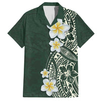 Plumeria Family Matching Puletasi and Hawaiian Shirt Polynesian Tribal Frangipani Green LT03 Dad's Shirt - Short Sleeve Green - Polynesian Pride