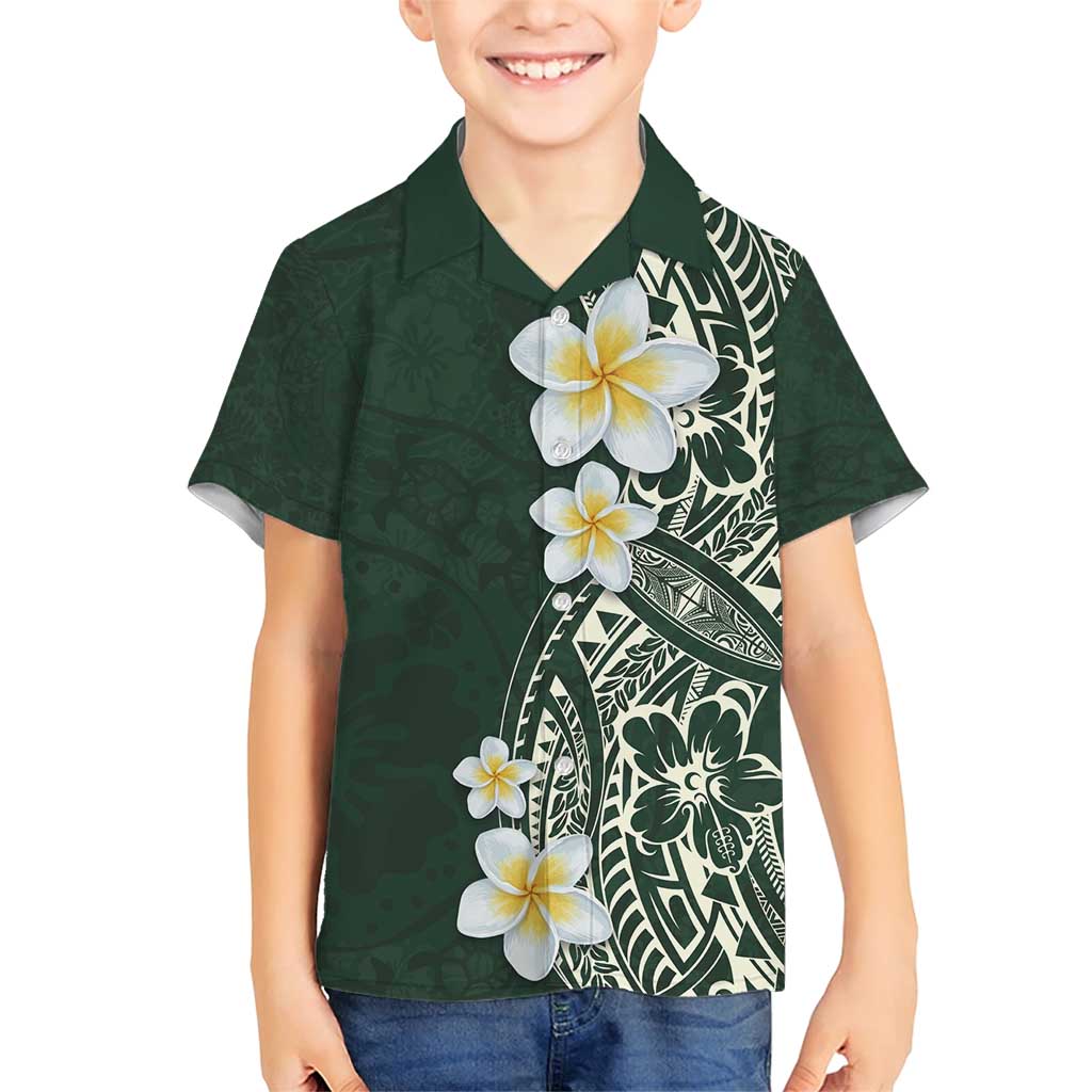 Plumeria Family Matching Short Sleeve Bodycon Dress and Hawaiian Shirt Polynesian Tribal Frangipani Green LT03 Son's Shirt Green - Polynesian Pride