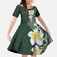 Plumeria Family Matching Summer Maxi Dress and Hawaiian Shirt Polynesian Tribal Frangipani Green LT03 Daughter's Dress Green - Polynesian Pride
