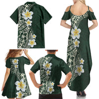 Plumeria Family Matching Summer Maxi Dress and Hawaiian Shirt Polynesian Tribal Frangipani Green LT03 - Polynesian Pride