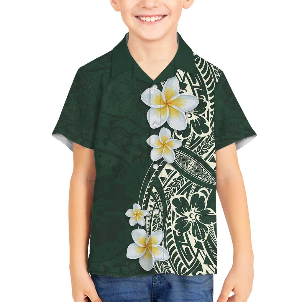 Plumeria Family Matching Summer Maxi Dress and Hawaiian Shirt Polynesian Tribal Frangipani Green LT03 Son's Shirt Green - Polynesian Pride