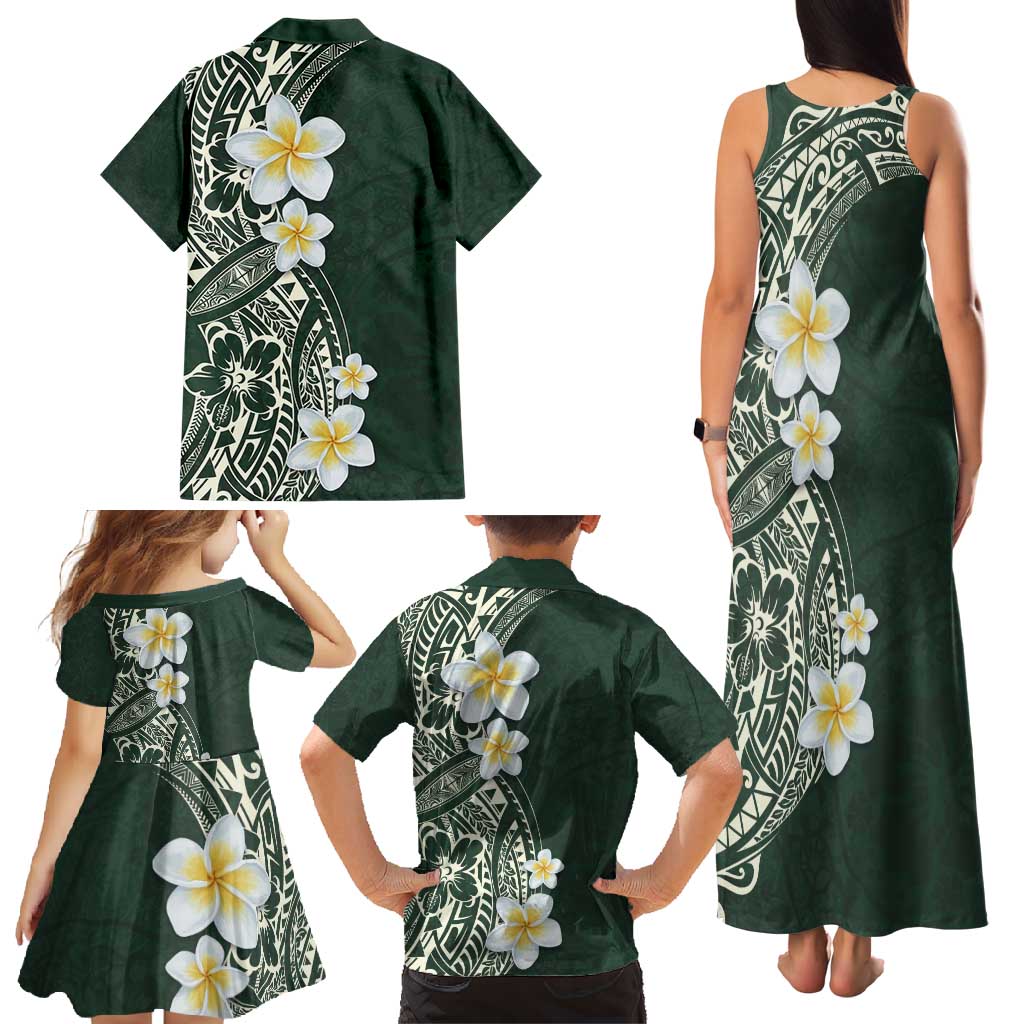 Plumeria Family Matching Tank Maxi Dress and Hawaiian Shirt Polynesian Tribal Frangipani Green LT03 - Polynesian Pride
