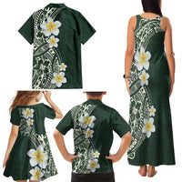 Plumeria Family Matching Tank Maxi Dress and Hawaiian Shirt Polynesian Tribal Frangipani Green LT03 - Polynesian Pride