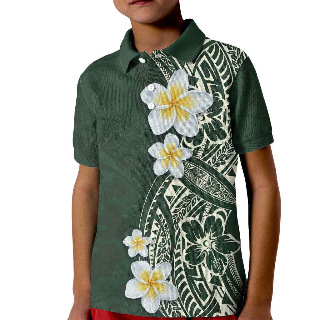 Plumeria Kid Polo Shirt Polynesian Tribal Frangipani Green