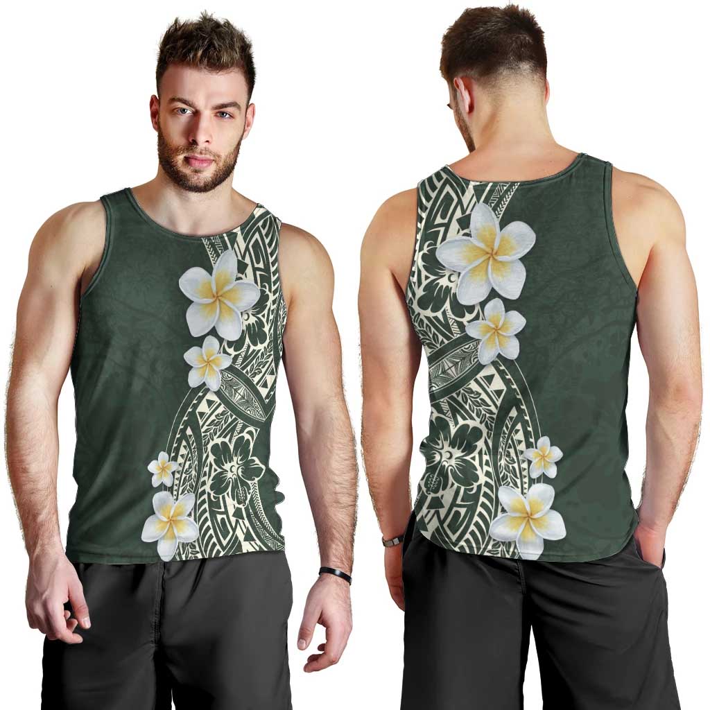 Plumeria Men Tank Top Polynesian Tribal Frangipani Green