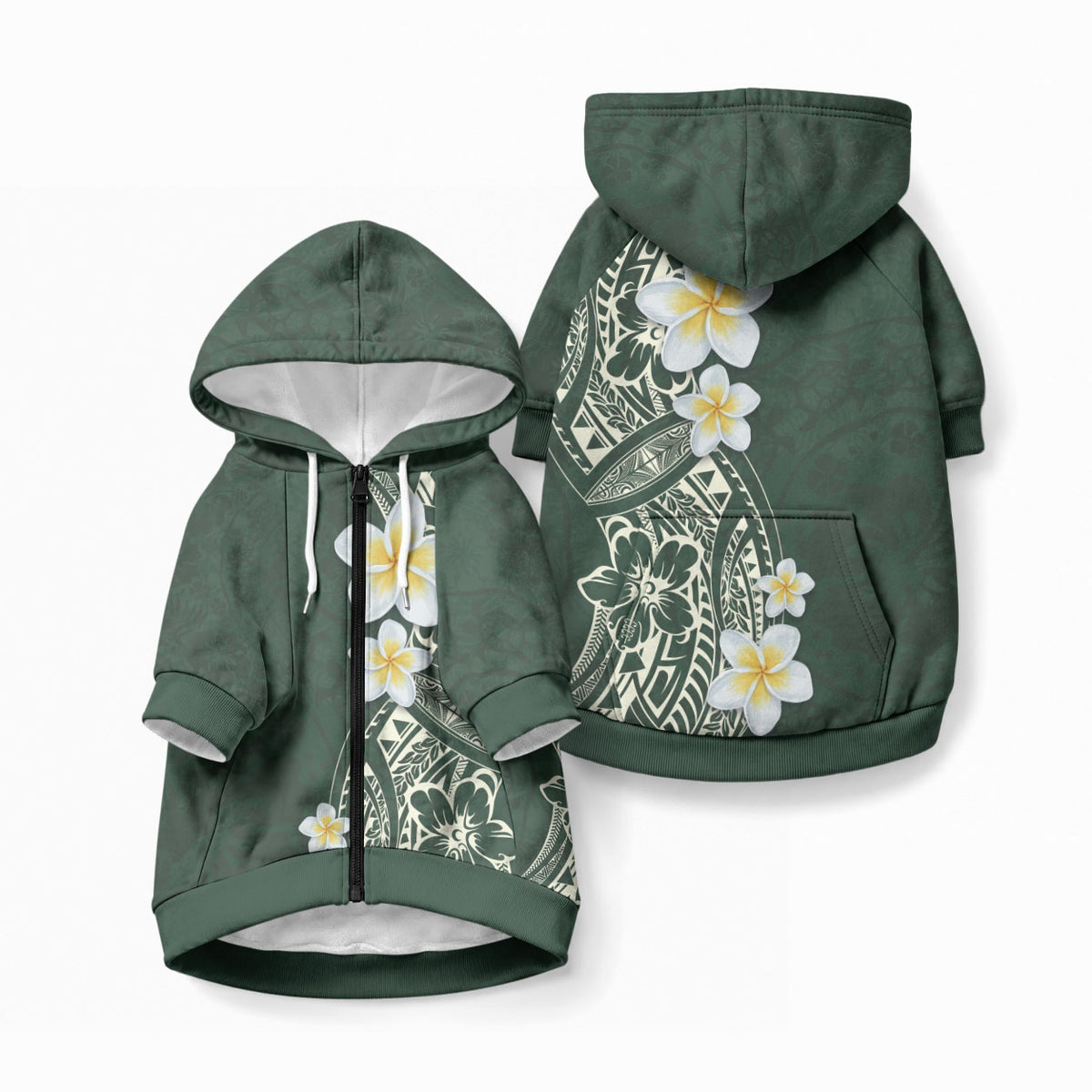 Plumeria Pet Hoodie LT03 Zip-up Green - Polynesian Pride