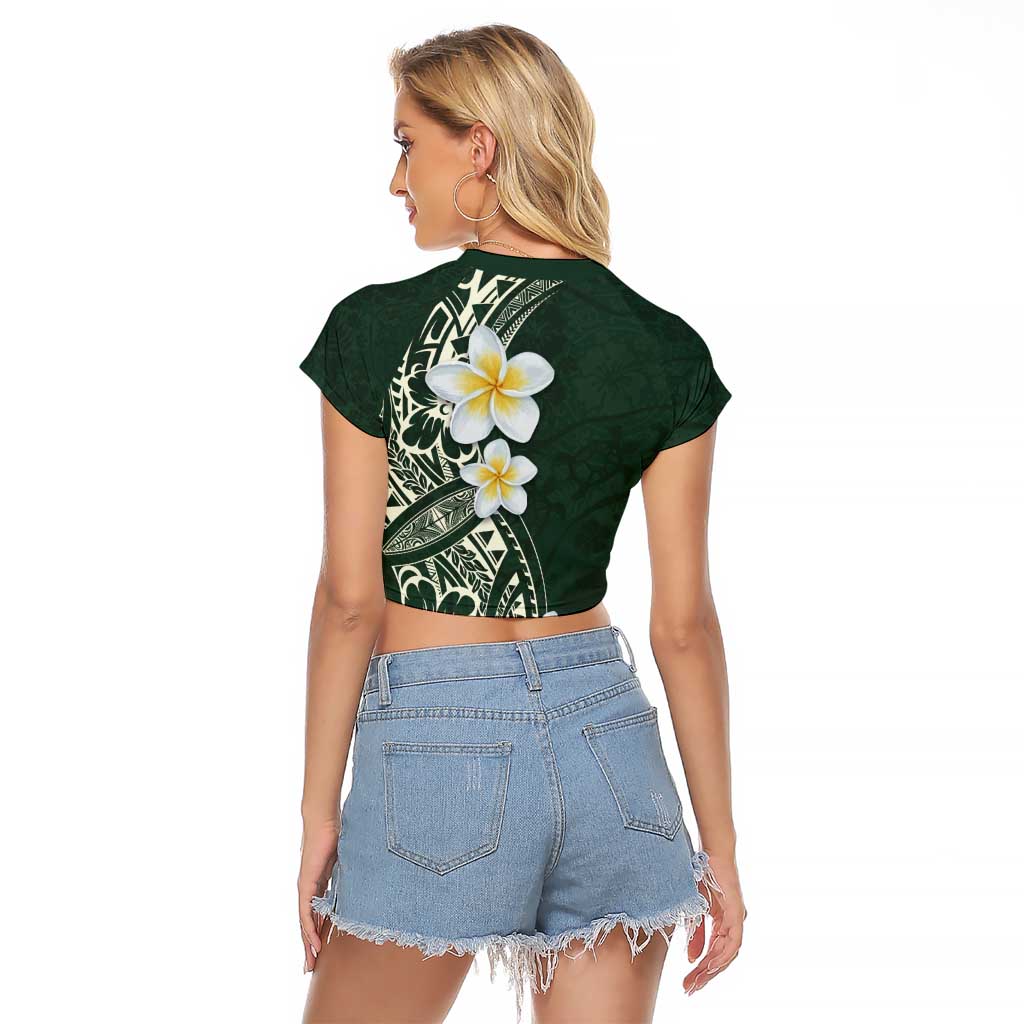 Plumeria Raglan Cropped T Shirt Polynesian Tribal Frangipani Green