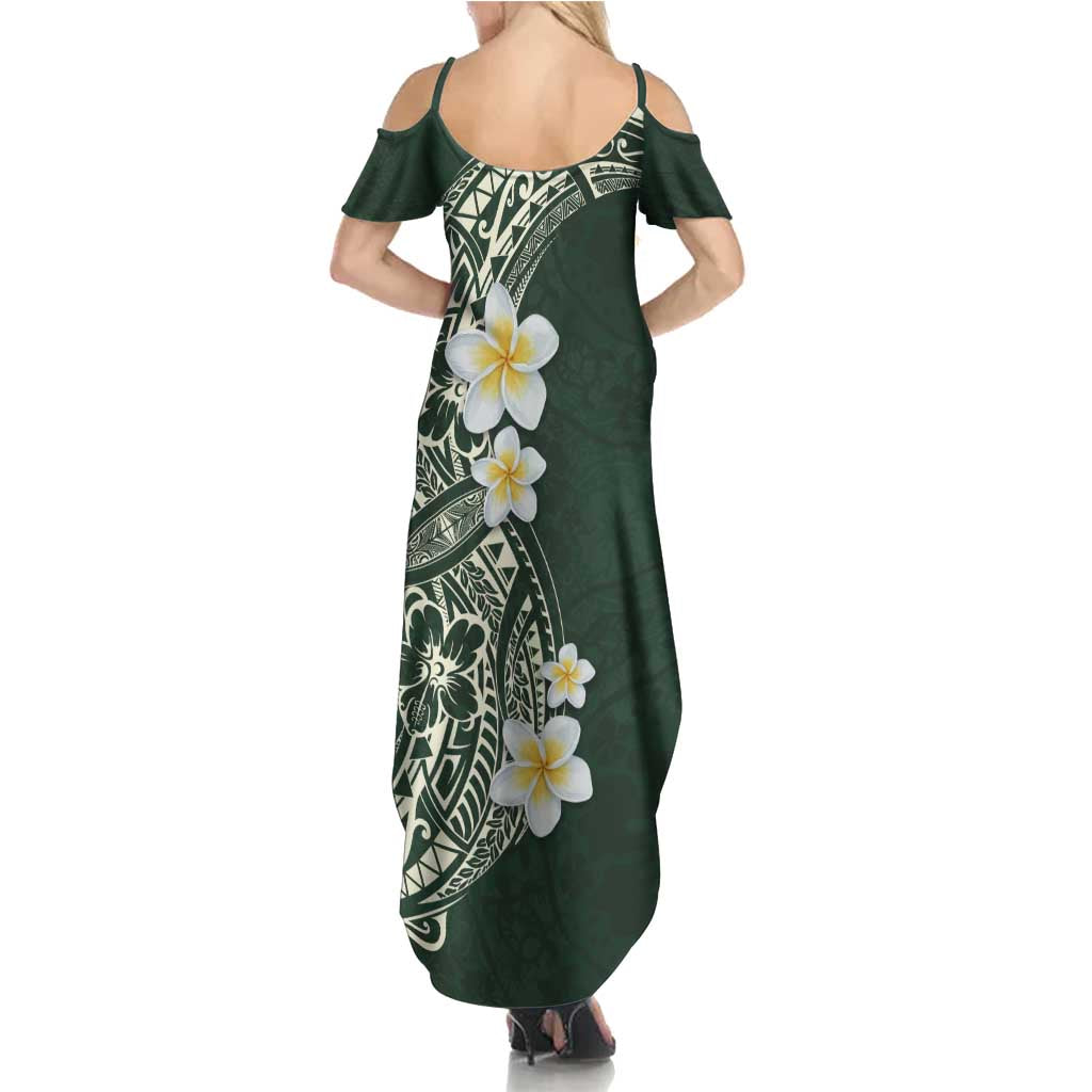 Plumeria Summer Maxi Dress Polynesian Tribal Frangipani Green