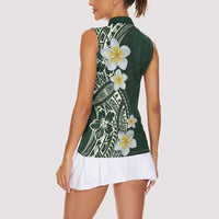 Plumeria Women Sleeveless Polo Shirt Polynesian Tribal Frangipani Green