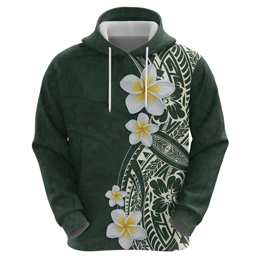 Plumeria Zip Hoodie Polynesian Tribal Frangipani Green