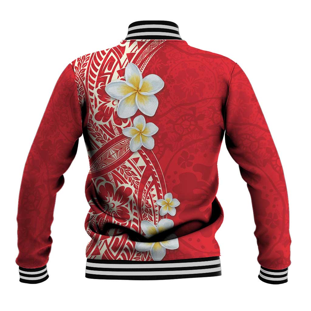 Plumeria Baseball Jacket Polynesian Tribal Frangipani Red