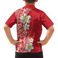 Plumeria Family Matching Long Sleeve Bodycon Dress and Hawaiian Shirt Polynesian Tribal Frangipani Red LT03 - Polynesian Pride