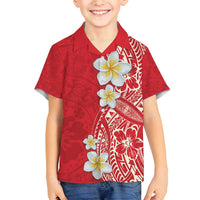 Plumeria Family Matching Long Sleeve Bodycon Dress and Hawaiian Shirt Polynesian Tribal Frangipani Red LT03 Son's Shirt Red - Polynesian Pride