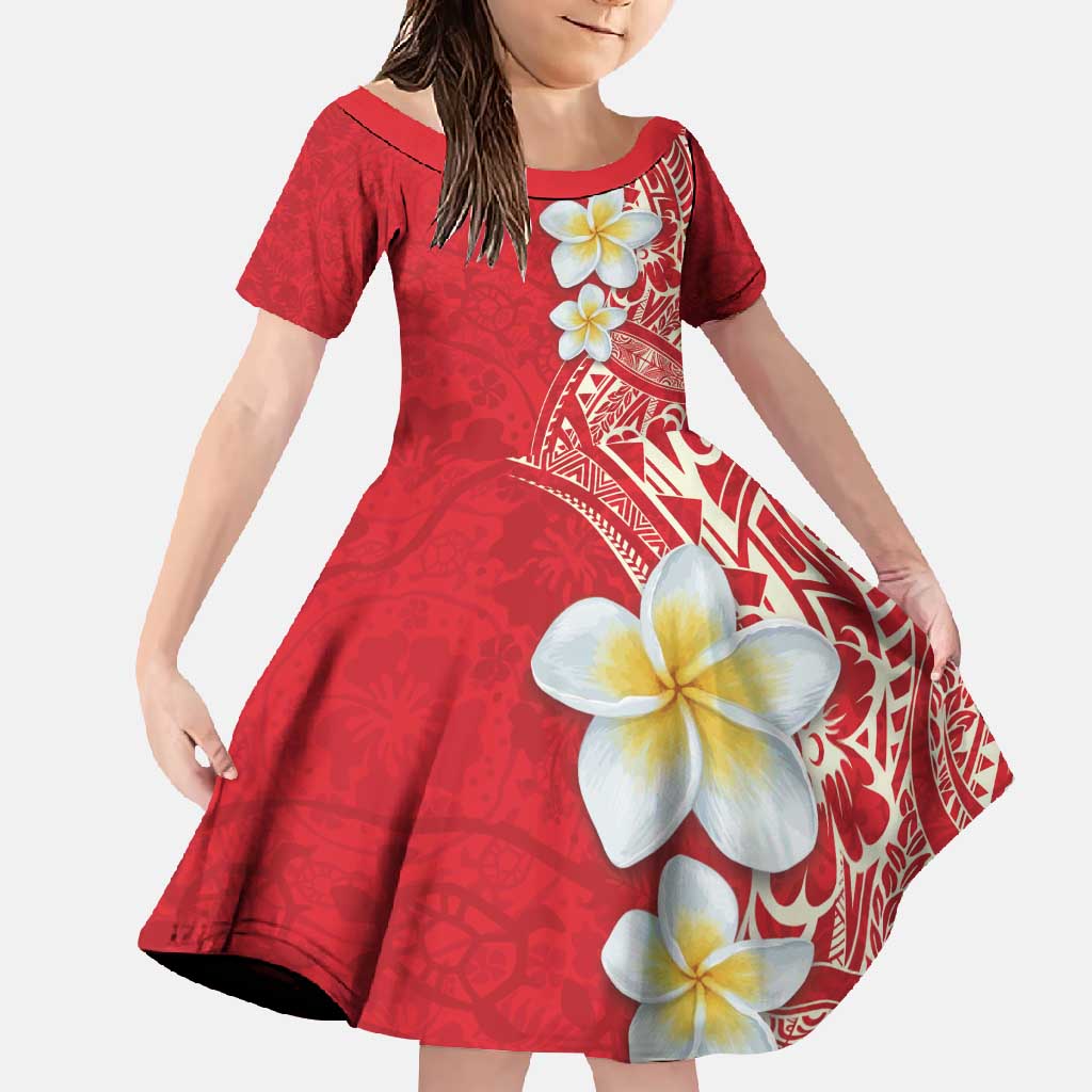 Plumeria Family Matching Mermaid Dress and Hawaiian Shirt Polynesian Tribal Frangipani Red LT03 Daughter's Dress Red - Polynesian Pride