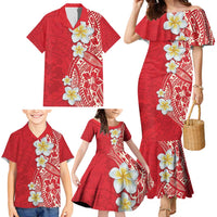 Plumeria Family Matching Mermaid Dress and Hawaiian Shirt Polynesian Tribal Frangipani Red LT03 - Polynesian Pride