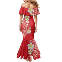 Plumeria Family Matching Mermaid Dress and Hawaiian Shirt Polynesian Tribal Frangipani Red LT03 - Polynesian Pride
