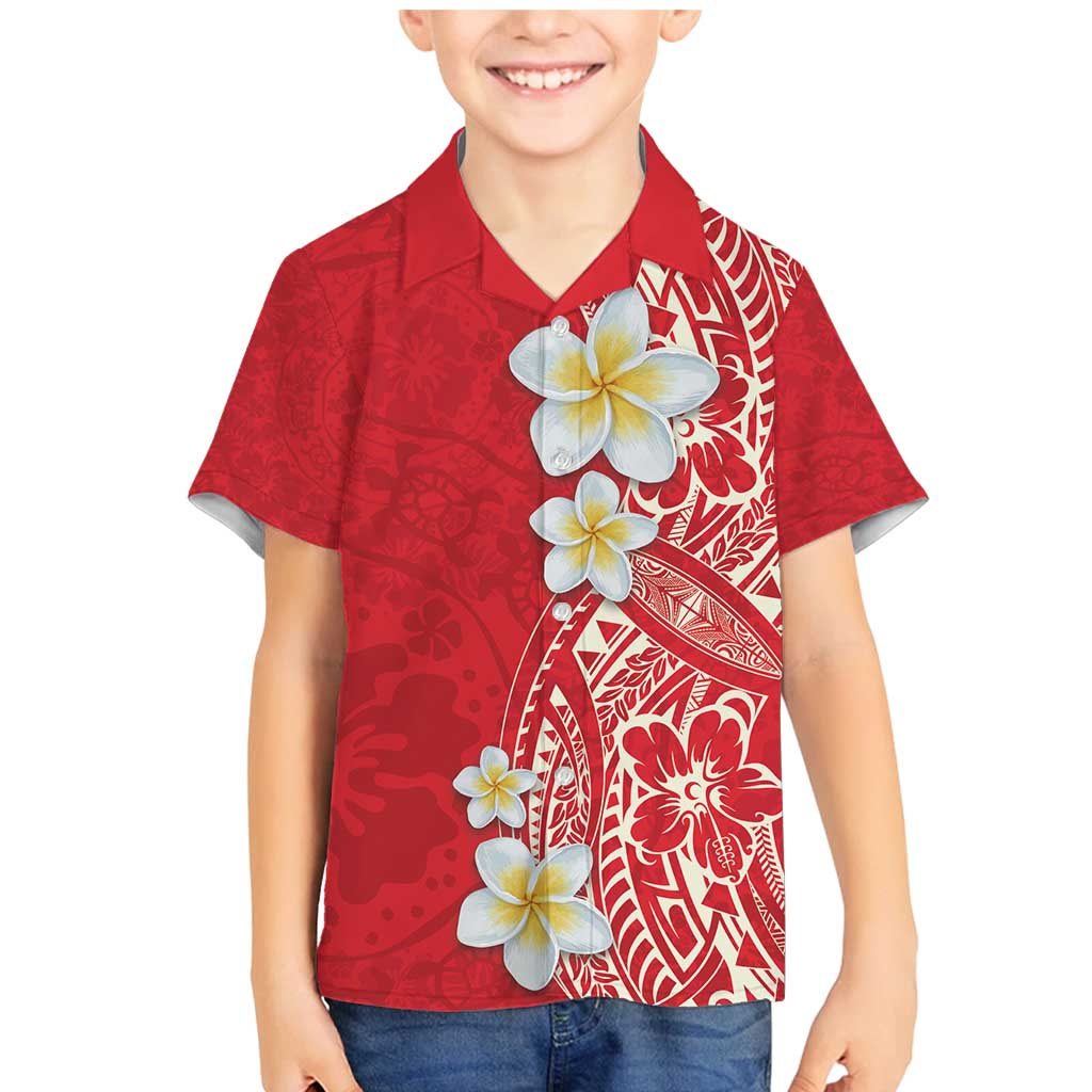 Plumeria Family Matching Mermaid Dress and Hawaiian Shirt Polynesian Tribal Frangipani Red LT03 Son's Shirt Red - Polynesian Pride