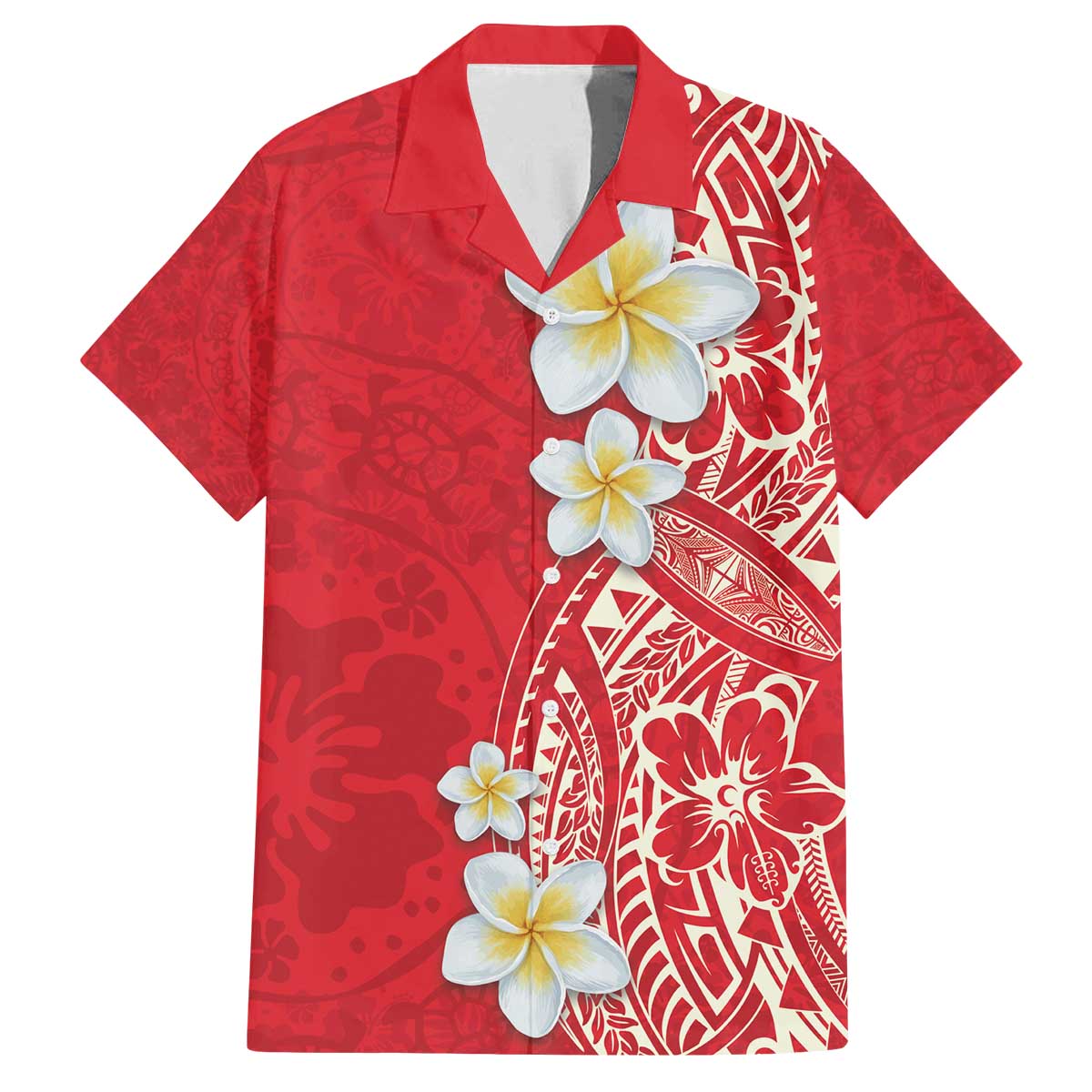 Plumeria Family Matching Off The Shoulder Long Sleeve Dress and Hawaiian Shirt Polynesian Tribal Frangipani Red LT03 Dad's Shirt - Short Sleeve Red - Polynesian Pride