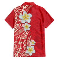 Plumeria Family Matching Off The Shoulder Long Sleeve Dress and Hawaiian Shirt Polynesian Tribal Frangipani Red LT03 - Polynesian Pride