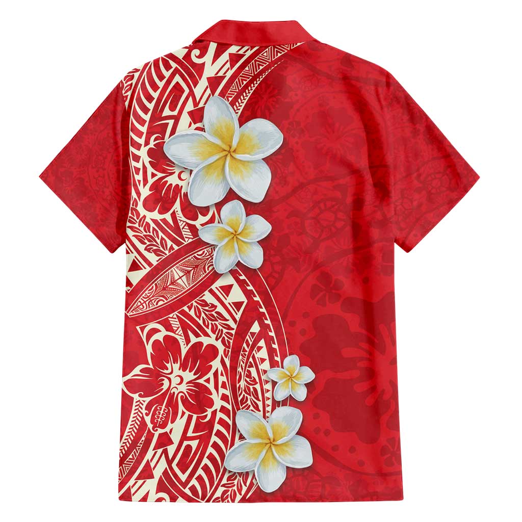 Plumeria Family Matching Off Shoulder Maxi Dress and Hawaiian Shirt Polynesian Tribal Frangipani Red LT03 - Polynesian Pride