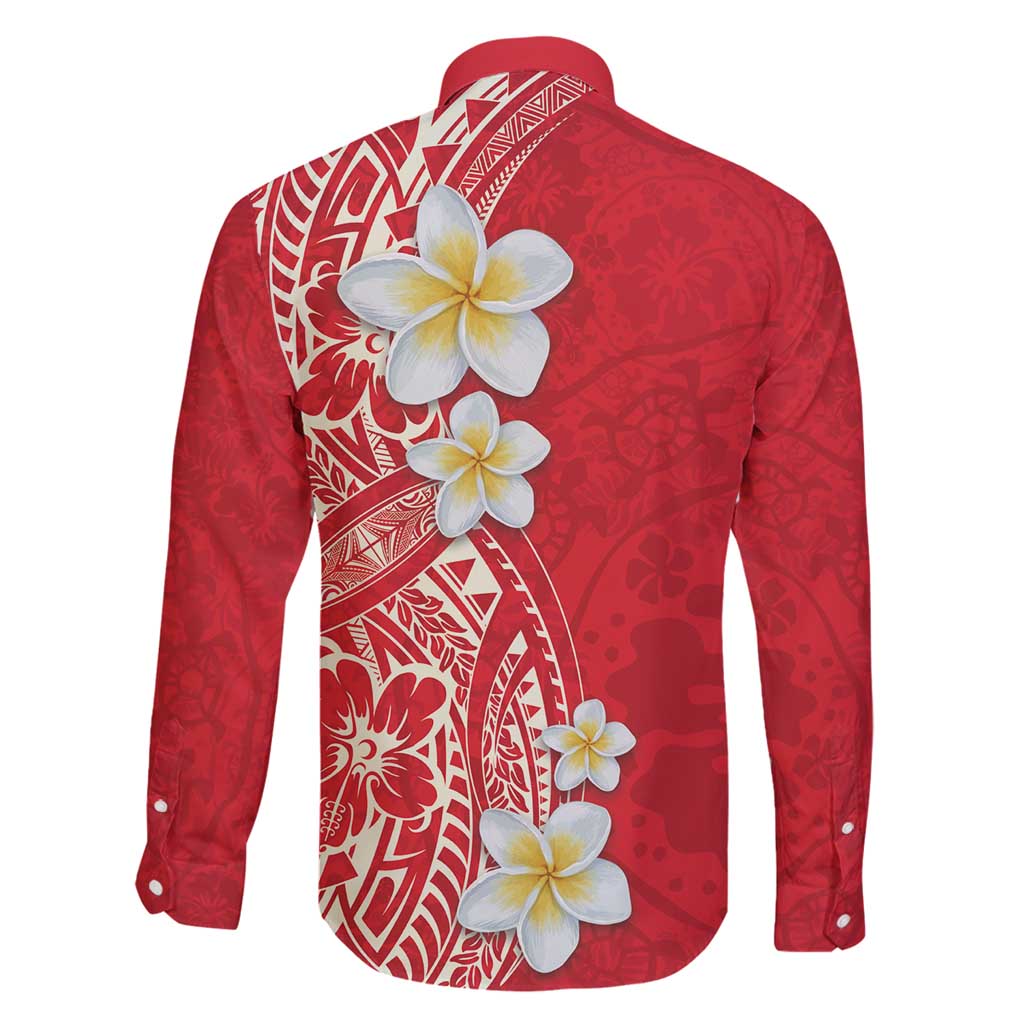 Plumeria Family Matching Off Shoulder Maxi Dress and Hawaiian Shirt Polynesian Tribal Frangipani Red LT03 - Polynesian Pride